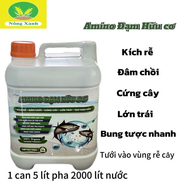  Phân bón AMINO Đạm Hữu Cơ (can 5 lít) kích rễ-đâm chồi-cứng cây-lớn trái 