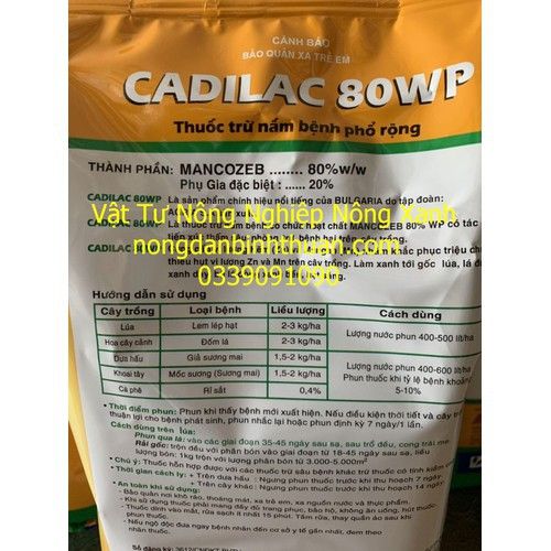  Trừ bệnh sương mai dưa Hấu, Mốc sương khoai tây, đốm lá mai, đốm lá lan CADILAC 80WP - CADILAC 80WP VÀNG 1KG 