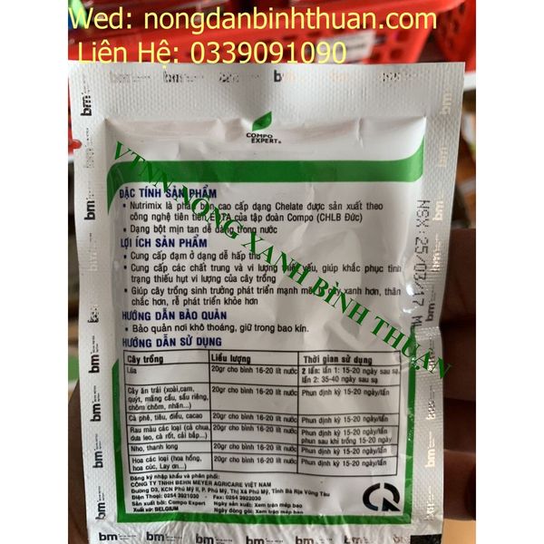  Phân bón lá Nutrimix nhập khẩu từ ĐỨC - 20g 