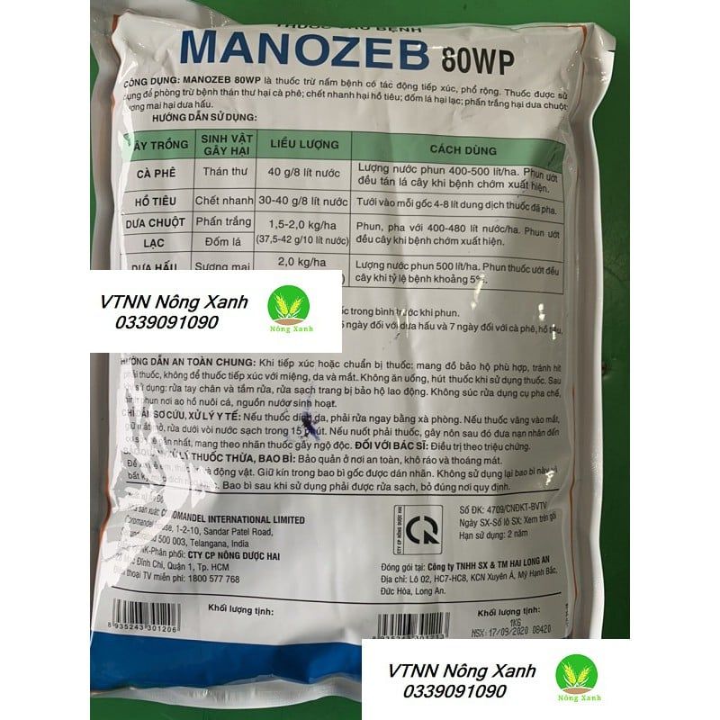  Manozeb 80 WP( Xanh) trừ bệnh cây trồng Gói lớn 1kg 