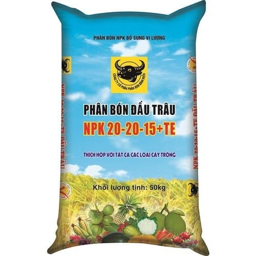  1KG Phân bón NPK Đầu Trâu 20-20-15 + TE (bán lẻ từ bao 50kg) cho hoa kiểng (hồng, mai, bon sai...), rau màu, cây ăn trái 