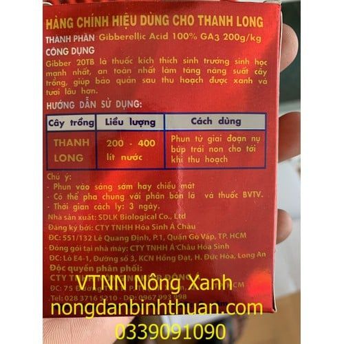  GA3 20TB VIÊN 10gr chuyên dùng cho thanh long - GA3 ĐỎ 