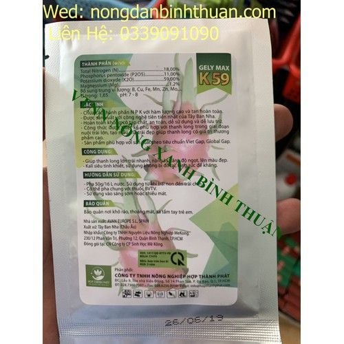  Phân Bón lá Cao Cấp K59 gel Giải bó trái - Xanh Tai- Cứng Tai - Kali gel 