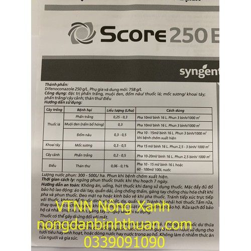  SCORE 250EC  ĐẶC TRỊ Bệnh phấn trắng, muội đen, đốm nâu trên cây trên hoa lan, Thán thư điều 