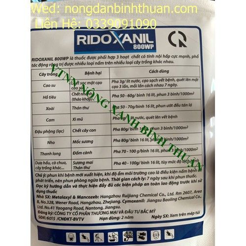 RIDOXANIL 800WP Đặc trị nấm trắng trên thanh long - RIDOXANIL 800WP 100gr 