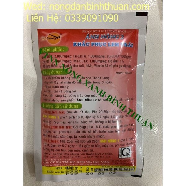  Ánh Nông 2 phân bón lá chuyên dùng cho thanh long 