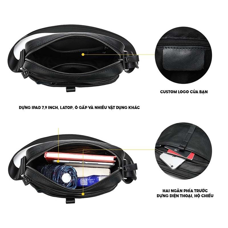 [Order] Túi đeo chéo nam, túi đựng ipad từ da bò thật lớp 1 CEC096