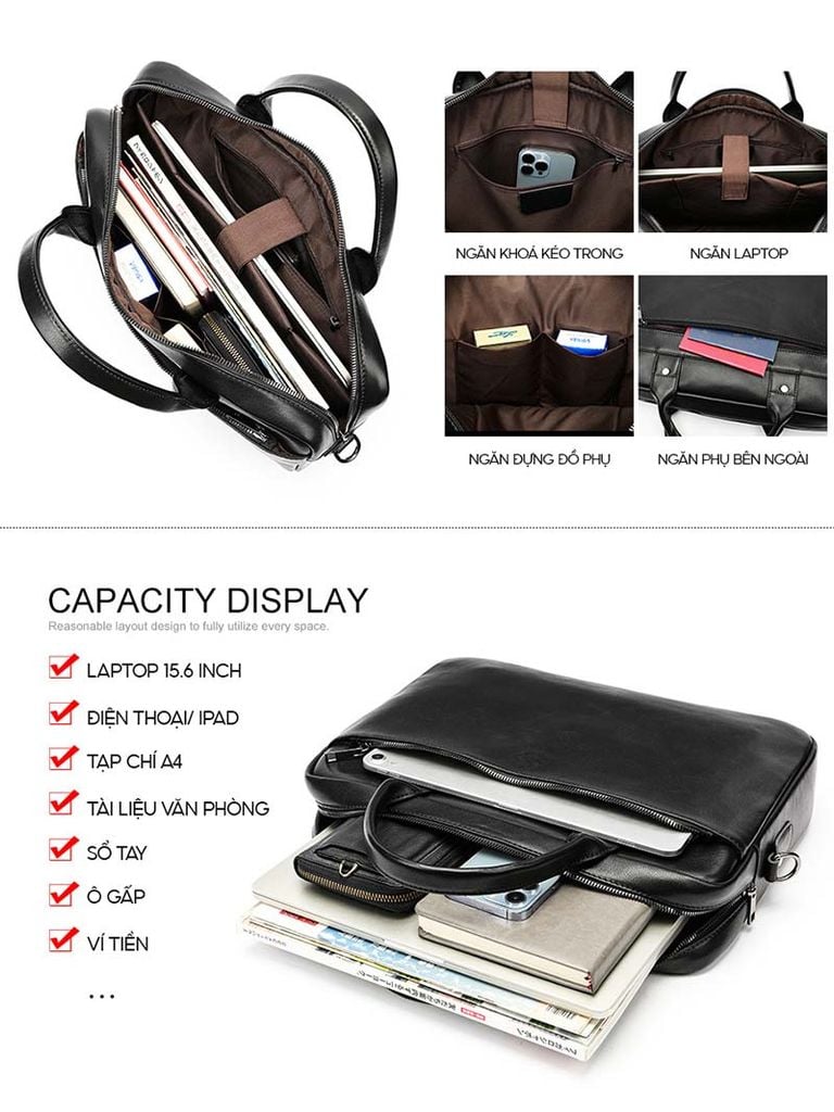 [Order] Cặp da công sở, cặp đựng laptop nam từ da bò thật lớp 1 CEC114