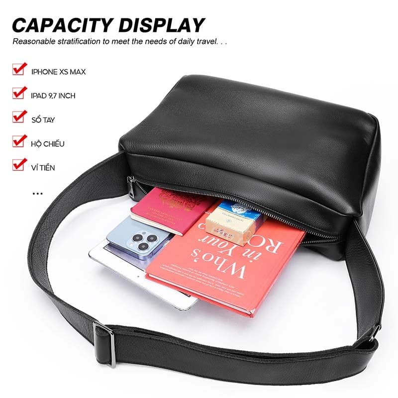 [Order] Túi đeo chéo da mềm, túi đựng ipad da thật CEC115