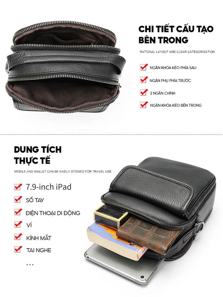 [Order] Túi đeo chéo nam da bò thật, túi đựng ipad CEC043