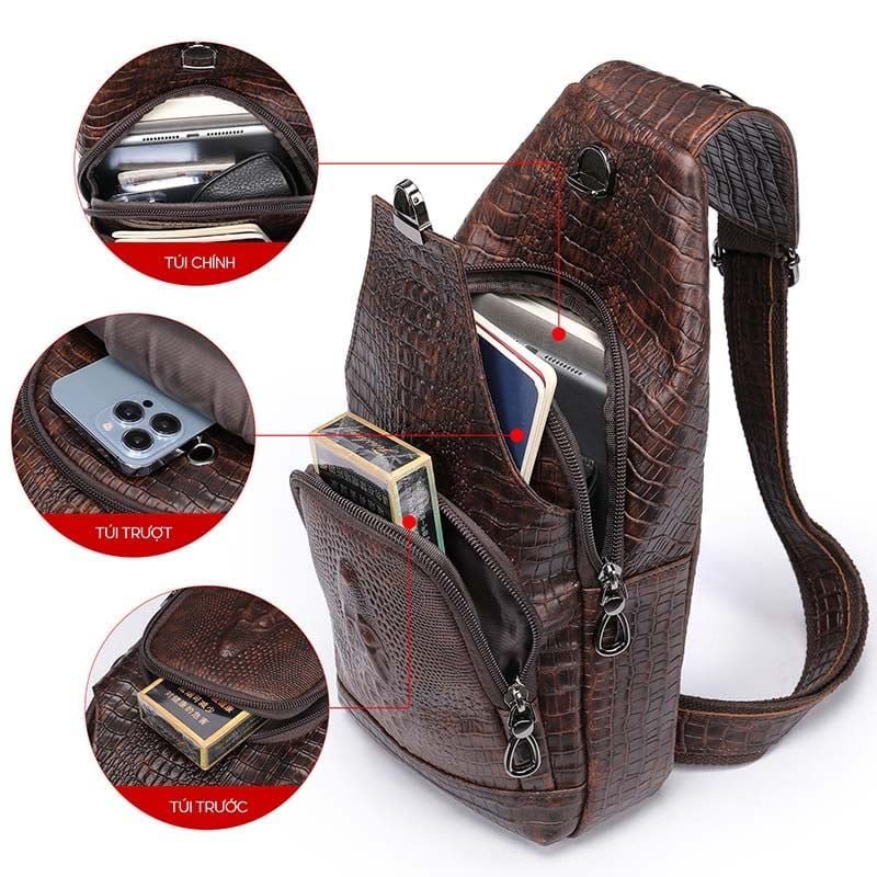 [Order] Túi đeo trước ngực nam da thật vân cá sấu CEC239