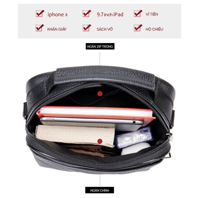 [Order] Túi đeo chéo nam da thật, đựng ipad phong cách Retro