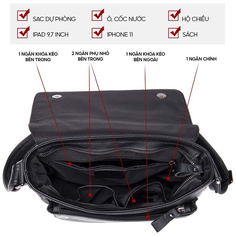 [Order] Túi đeo chéo nam công sở, túi đựng ipad da thật CEC103