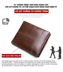 Ví nam nhỏ gọn chống trộm RFID, ví da bò thật CEC257