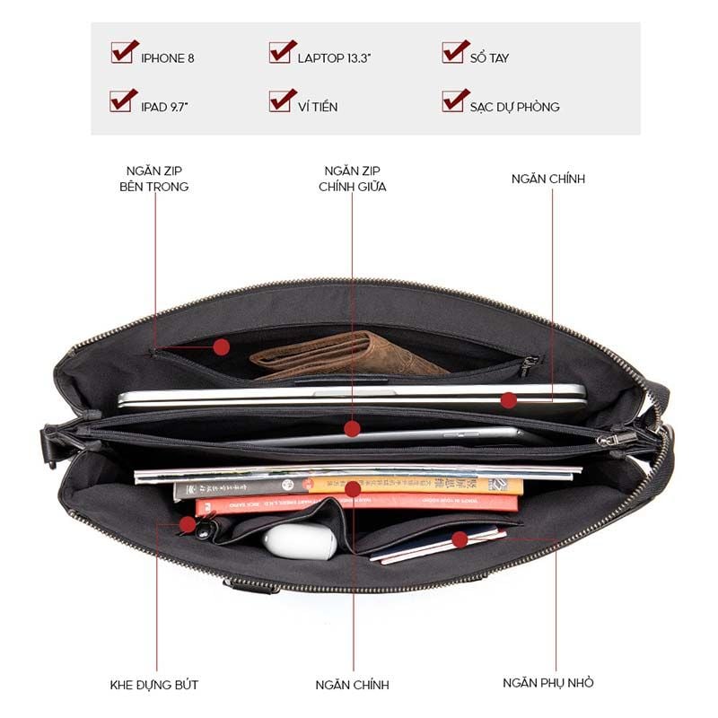 [Order] Cặp da nam công sở, cặp đựng laptop da bò thật CEC148