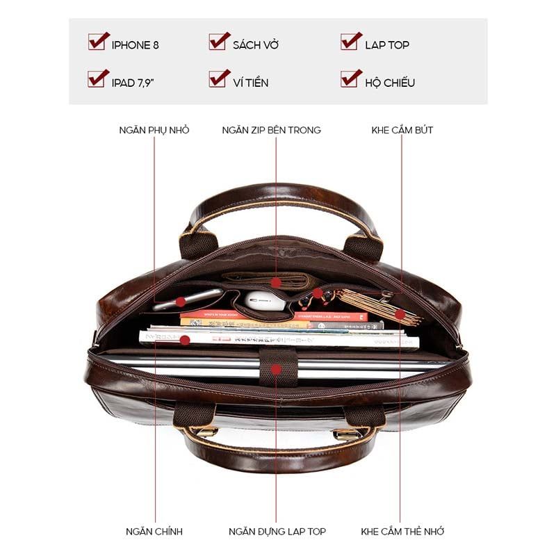 [Order] Cặp nam công sở, cặp da dựng laptop 15