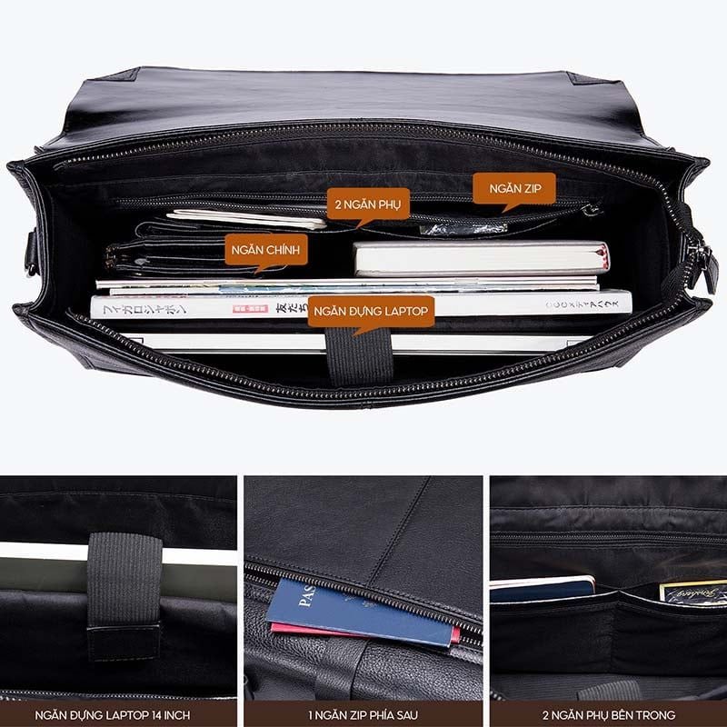 [Order] Cặp da nam công sở, cặp đựng laptop 14
