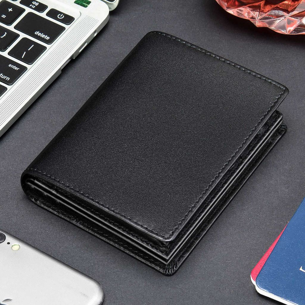Ví nam nhỏ gọn, ví da thật chống trộm RFID CEC258