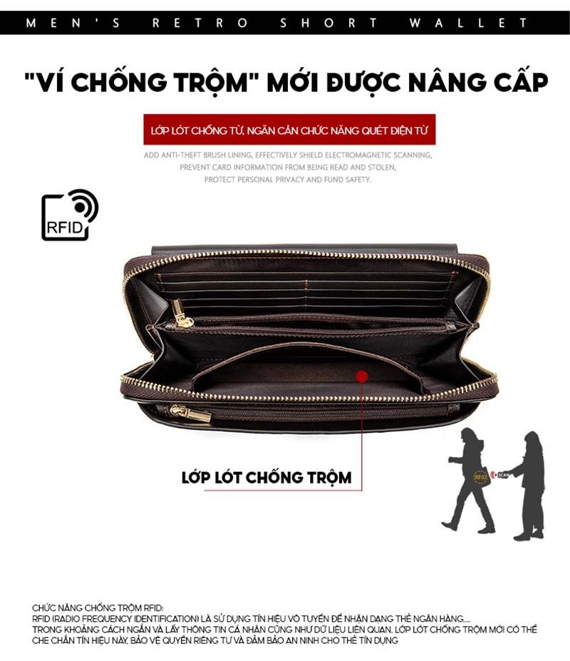 [Order] Ví da nam cầm tay, ví dài da thật CEC167