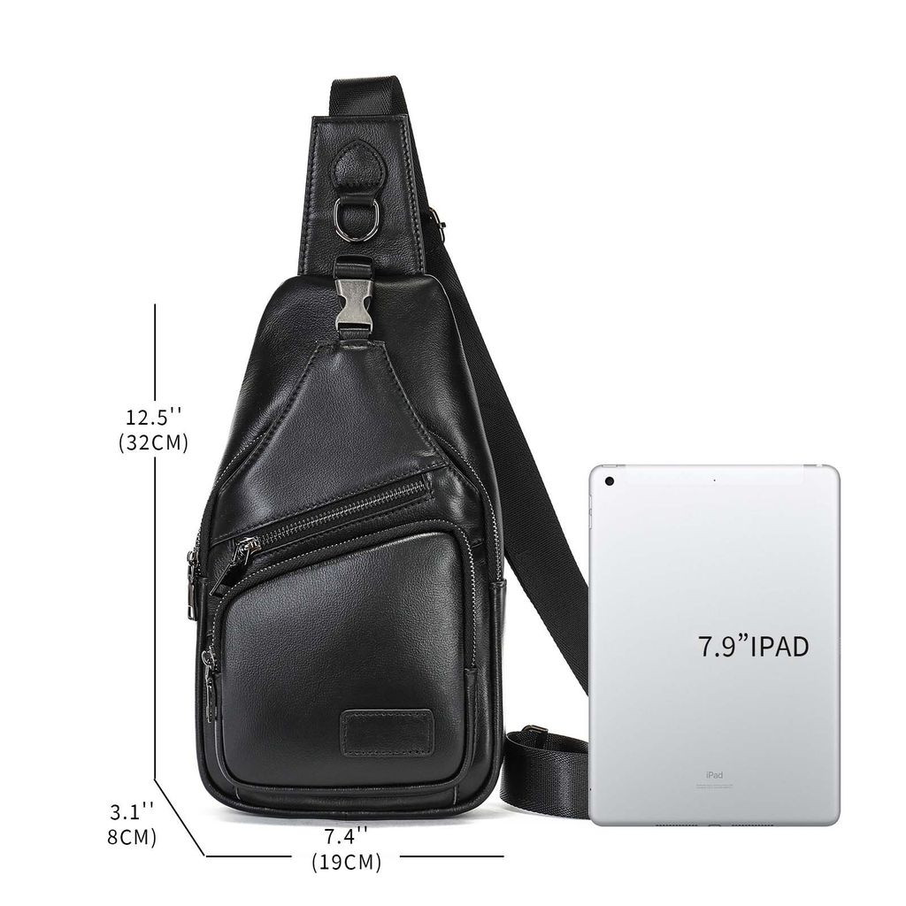 [Order] Túi đeo ngực nam, túi đeo chéo da bò thật CEC206