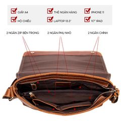 [Order] Túi da đeo chéo, túi đựng ipad nam da bò thật lớp 1 CEC125