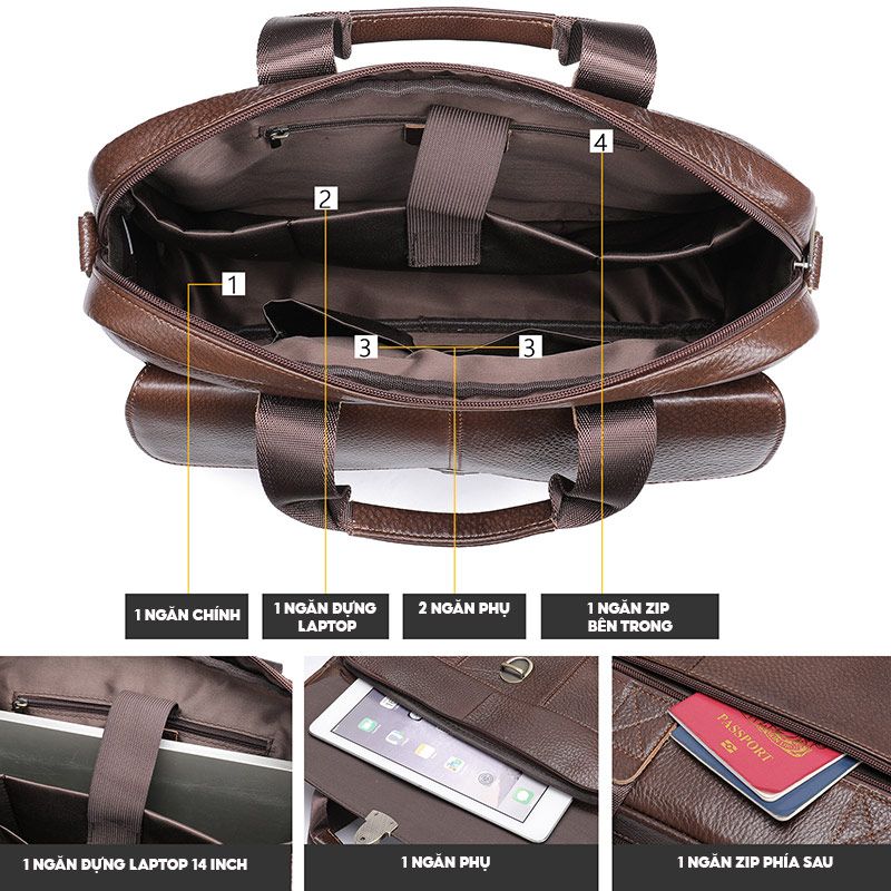 [Order] Cặp da laptop, cặp da nam công sở Retro CEC136