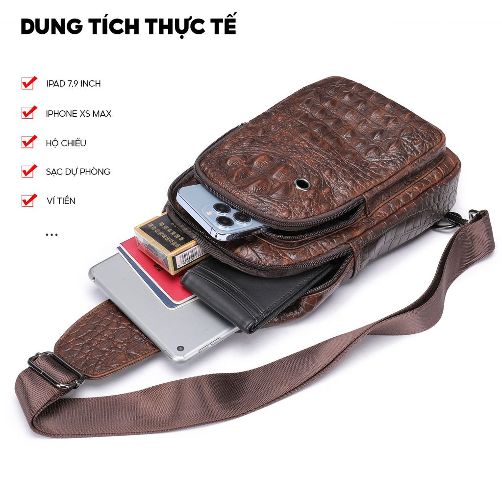 [Order] Túi đeo trước ngực nam da thật vân cá sấu cao cấp CEC072