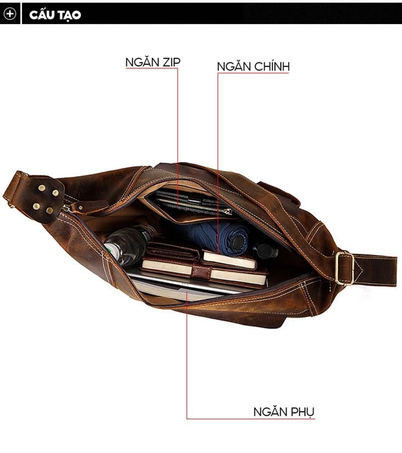 [Order] Túi đeo trước ngực nam da ngựa điên CEC242