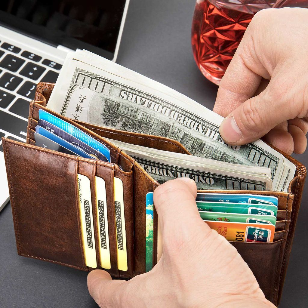 Ví nam nhỏ gọn, ví da thật chống trộm RFID CEC258