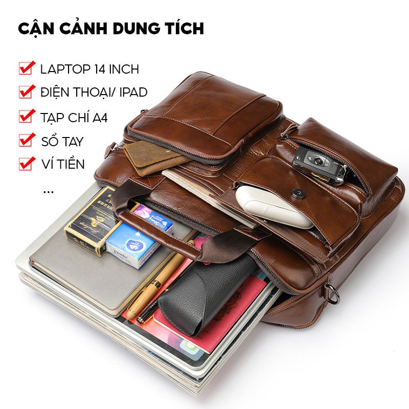 [Order] Cặp da bò nam công sở ,cặp da laptop 14