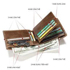 Ví nam nhỏ gọn chống trộm RFID, ví da bò thật CEC257