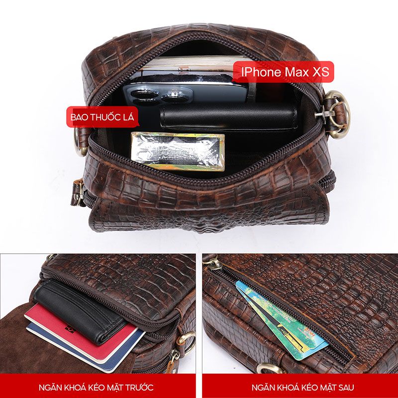[Order] Túi đeo chéo nam da bò thật hoạt tiết da cá sấu CEC040