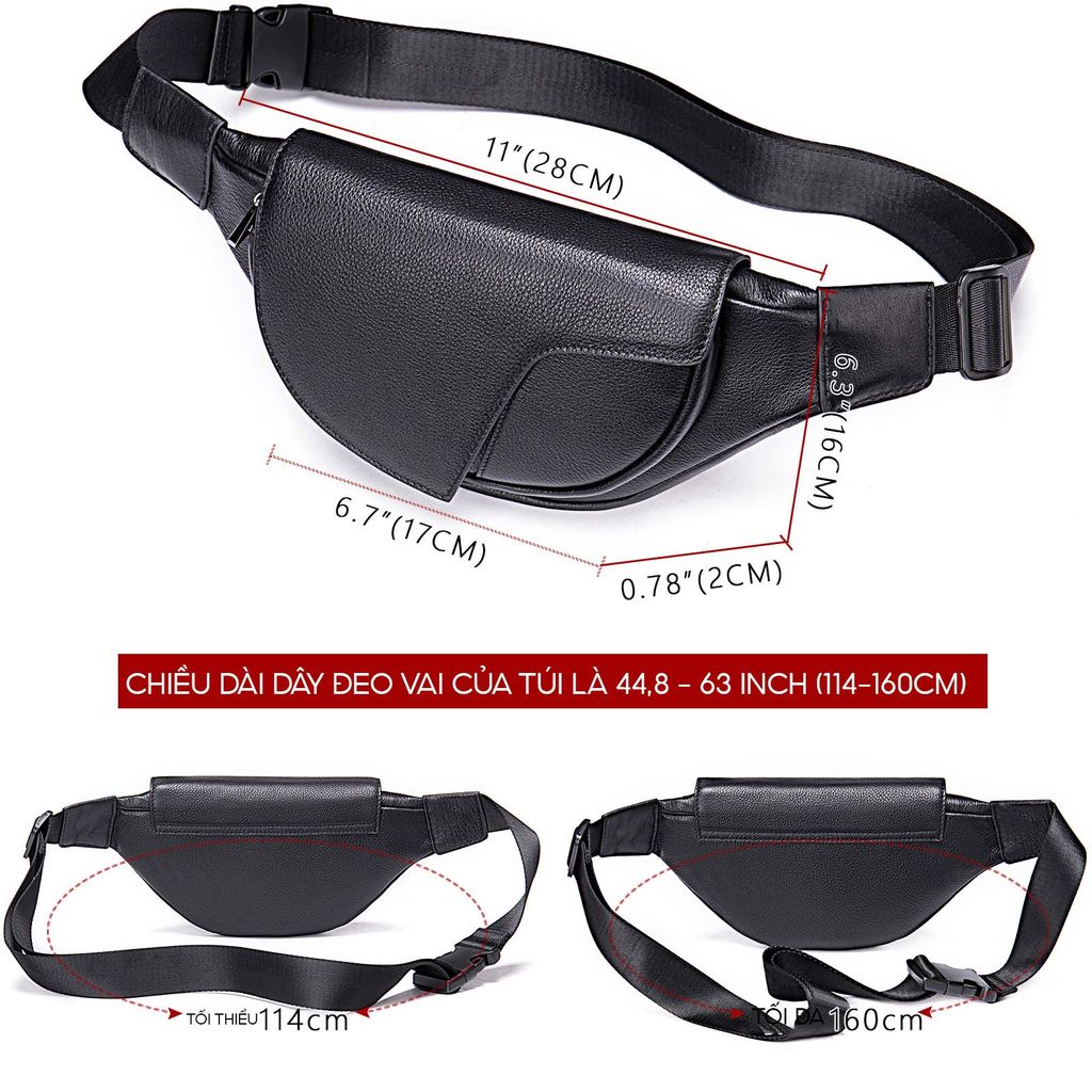 [Order] Túi đeo trước ngực, túi nam đeo bao tử da thật CEC215