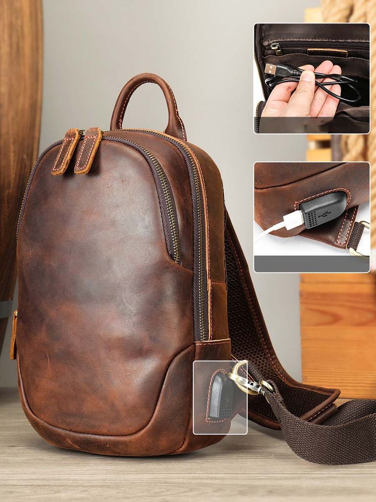 [Order] Túi đeo trước ngực, túi đeo chéo nam da thật CEC218