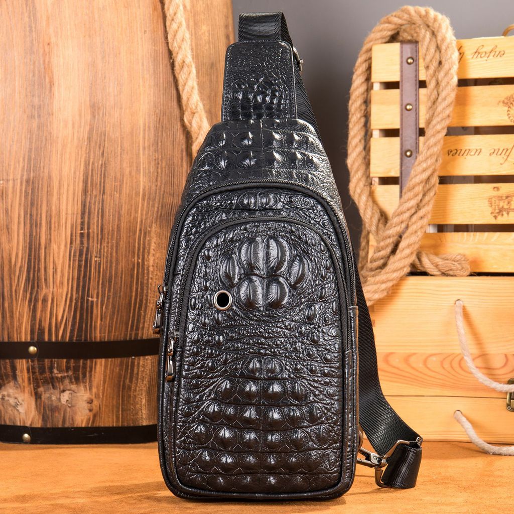[Order] Túi đeo trước ngực nam da thật vân cá sấu cao cấp CEC072