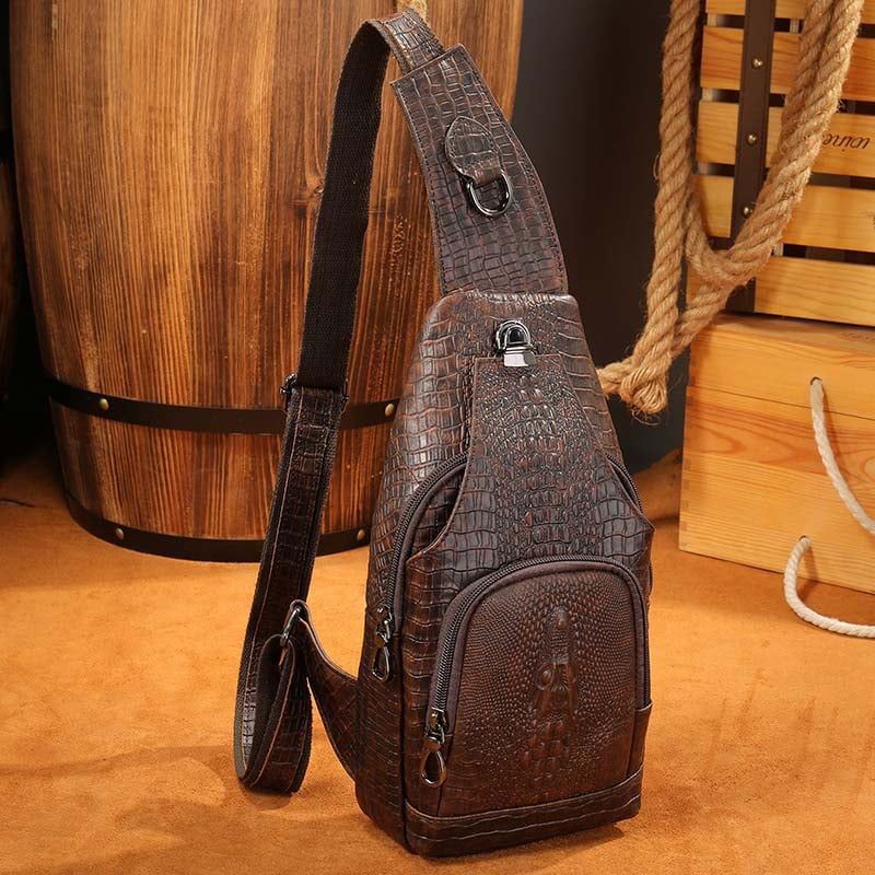 [Order] Túi đeo trước ngực nam da thật vân cá sấu CEC239