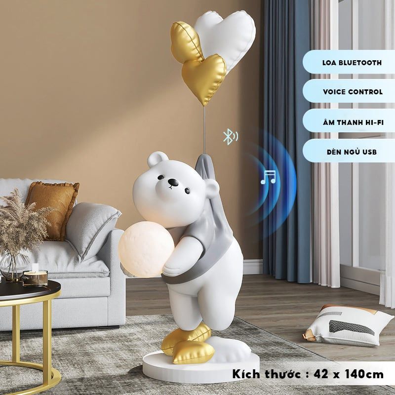 [Order] Đèn decor - Tượng gấu cầm đèn cảm ứng, loa bluetooth, cao 1,4m
