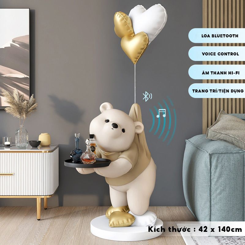 [Order] Tượng decor - gấu cầm khay, có loa bluetooth