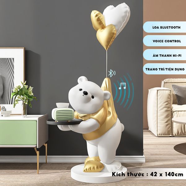 [Order] Tượng decor - gấu cầm khay, có loa bluetooth