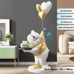 [Order] Tượng decor - gấu cầm khay, có loa bluetooth