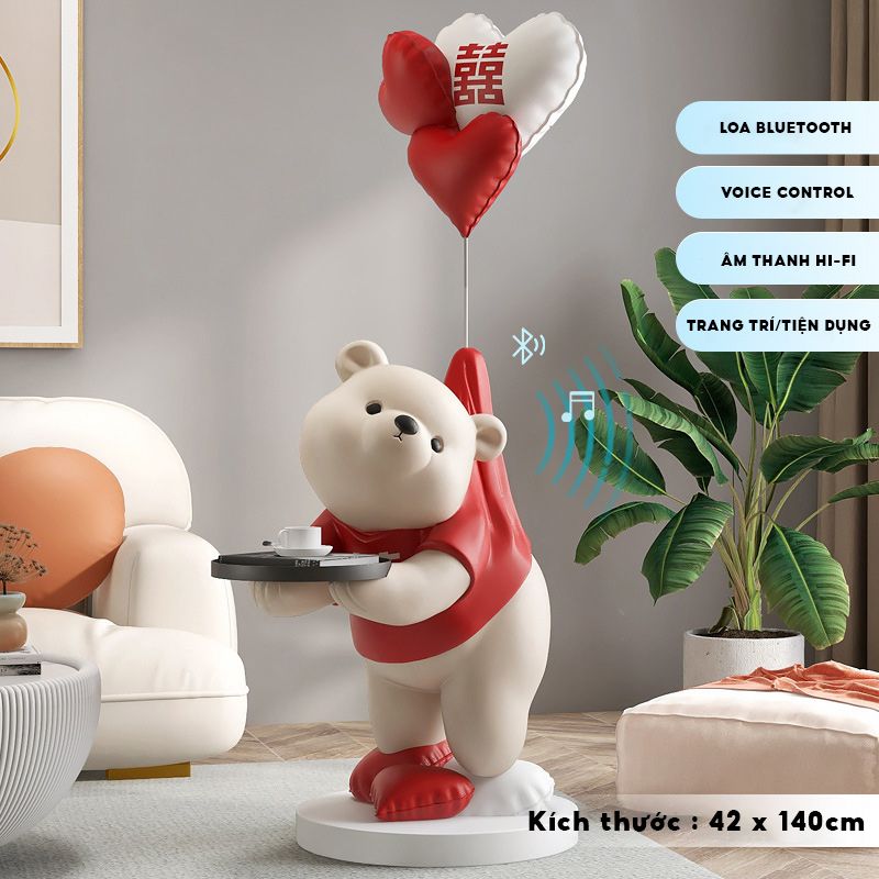 [Order] Tượng decor - gấu cầm khay, có loa bluetooth