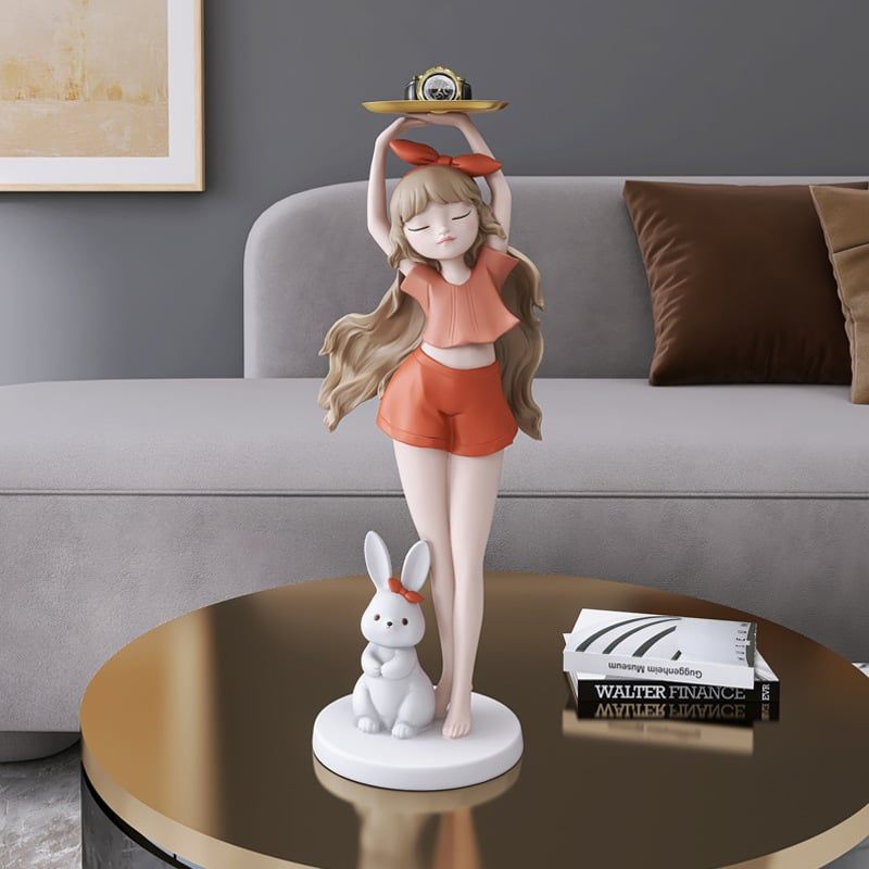 [Order] Đồ decor phòng khách - Tượng cô gái và con thỏ