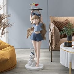 [Order] Đồ decor phòng khách - Tượng cô gái đỡ khay, cao 78cm