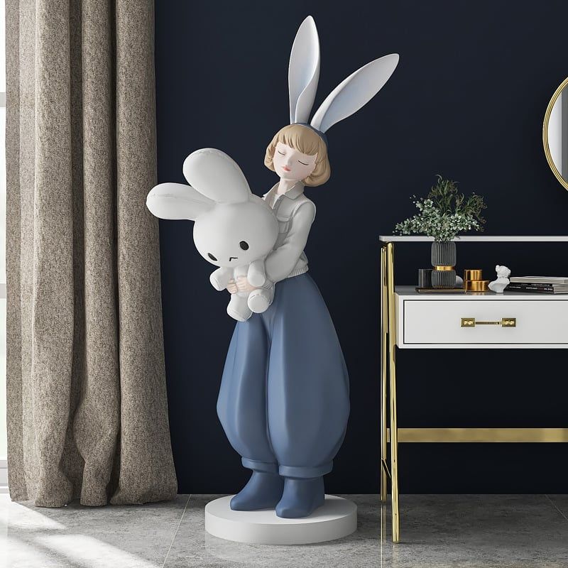 [Order] Đồ decor sáng tạo - Tượng cô gái ôm thỏ