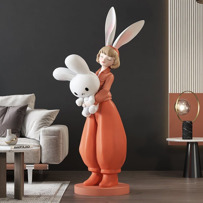 [Order] Đồ decor sáng tạo - Tượng cô gái ôm thỏ