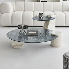[Order] Bàn trà cafe mặt kính cường lực gợn nước kiểu Ý