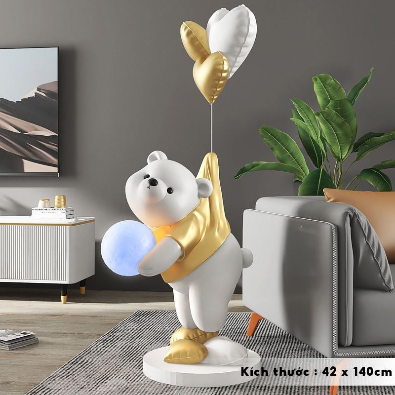 [Order] Đèn decor - Tượng gấu cầm đèn cảm ứng, loa bluetooth, cao 1,4m