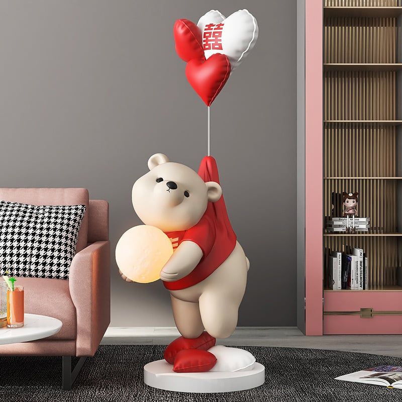 [Order] Đèn decor - Tượng gấu cầm đèn cảm ứng, loa bluetooth, cao 1,4m