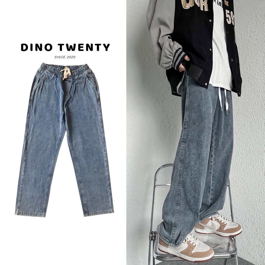  quần jean basic nam nữ lưng chun DINO TWENTY quần bò basic cạp chun màu trầm tính - J406 