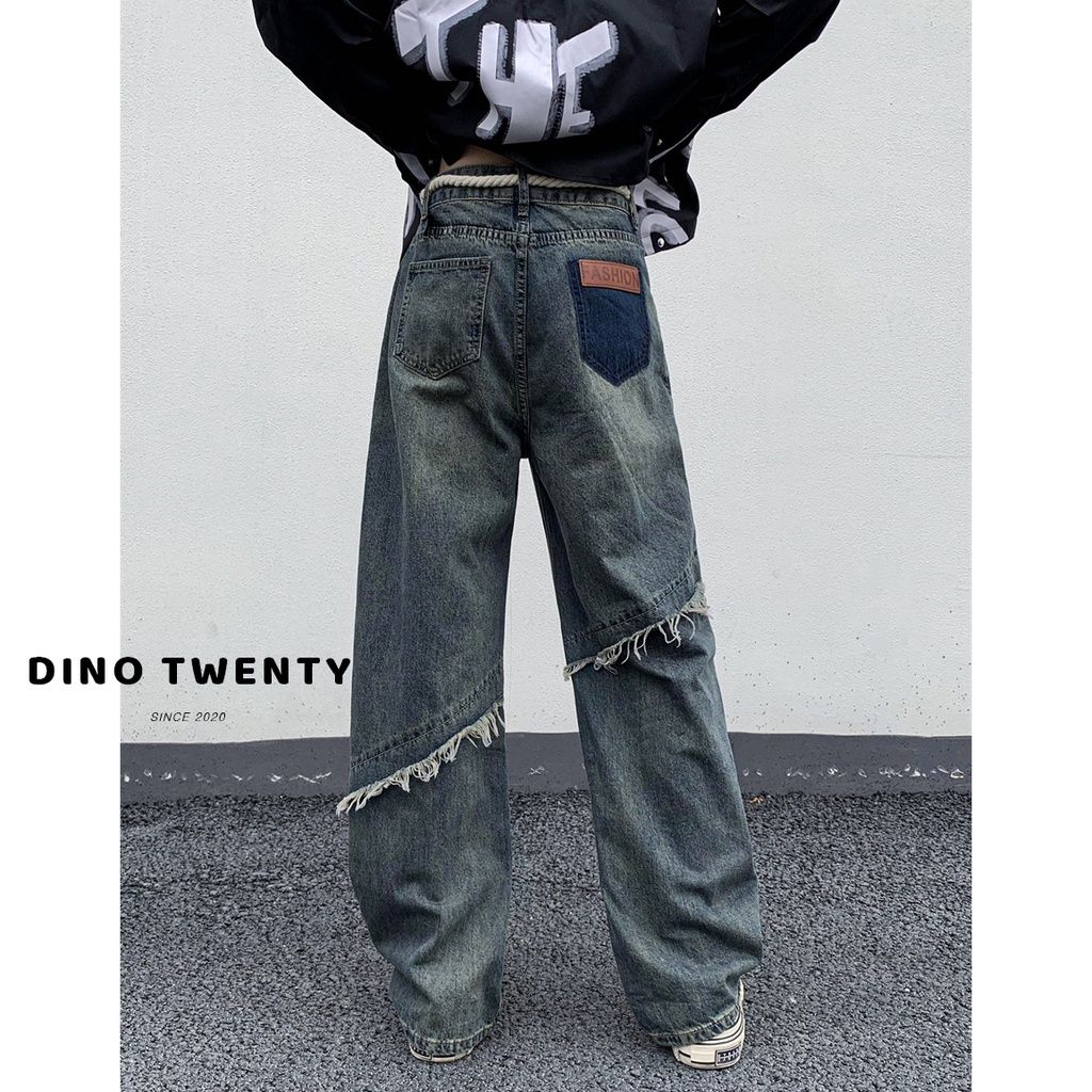  quần jean ống rộng nam nữ DINO TWENTY quần bò ống rộng xu hướng hongkong cổ điển - J438 